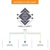 Computing. data. infrastructure. science. structure Business Flow Chart Design with 3 Steps. Glyph Icon For Presentation Background Template Place for text. vector