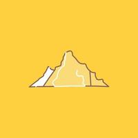 Cerro. paisaje. naturaleza. montaña. icono lleno de línea plana de escena. hermoso botón de logotipo sobre fondo amarillo para ui y ux. sitio web o aplicación móvil vector