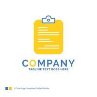 report. medical. paper. checklist. document Blue Yellow Business Logo template. Creative Design Template Place for Tagline. vector