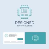 Chip. cpu. microchip. processor. technology Business Logo Line Icon Symbol for your business. Turquoise Business Cards with Brand logo template vector