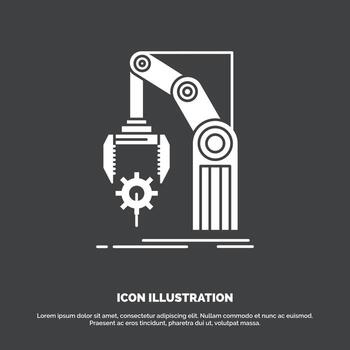 automatización. fábrica. mano. mecanismo. icono de paquete. símbolo de vector de glifo para ui y ux. sitio web o aplicación móvil
