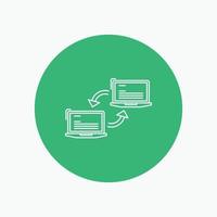 Computer. connection. link. network. sync White Line Icon in Circle background. vector icon illustration