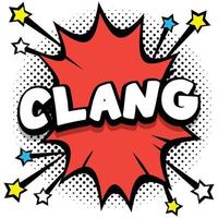 Clang Pop Art Comic Speech Bubbles Libro Efectos de sonido vector
