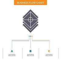 Arrange. design. layers. stack. layer Business Flow Chart Design with 3 Steps. Glyph Icon For Presentation Background Template Place for text. vector