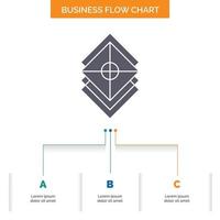 Arrange. design. layers. stack. layer Business Flow Chart Design with 3 Steps. Glyph Icon For Presentation Background Template Place for text. vector