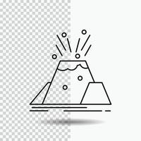 disaster. eruption. volcano. alert. safety Line Icon on Transparent Background. Black Icon Vector Illustration