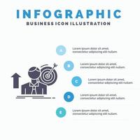 éxito. usuario. objetivo. lograr. plantilla de infografía de crecimiento para sitio web y presentación. icono de glifo gris con ilustración de vector de estilo infográfico azul.