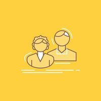 student. employee. group. couple. team Flat Line Filled Icon. Beautiful Logo button over yellow background for UI and UX. website or mobile application vector