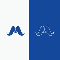 moustache. Hipster. movember. male. men Line and Glyph web Button in Blue color Vertical Banner for UI and UX. website or mobile application vector