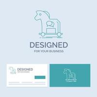 Cybercrime. horse. internet. trojan. virus Business Logo Line Icon Symbol for your business. Turquoise Business Cards with Brand logo template vector