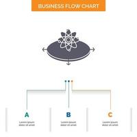 negocio. concepto. ocurrencia. innovación. diseño de diagrama de flujo de negocios ligero con 3 pasos. icono de glifo para el lugar de plantilla de fondo de presentación para texto. vector