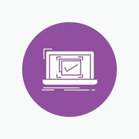 system. monitoring. checklist. Good. OK White Glyph Icon in Circle. Vector Button illustration