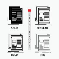 news. newsletter. newspaper. media. paper Icon in Thin. Regular. Bold Line and Glyph Style. Vector illustration