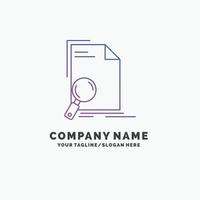 Analysis. document. file. find. page Purple Business Logo Template. Place for Tagline vector