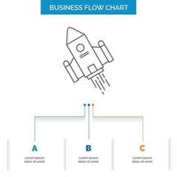 space craft. shuttle. space. rocket. launch Business Flow Chart Design with 3 Steps. Line Icon For Presentation Background Template Place for text vector