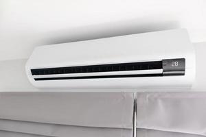 Air conditioner on white wall room interior background photo