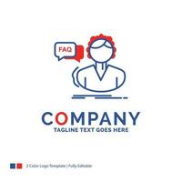 Company Name Logo Design For FAQ. Assistance. call. consultation. help. Blue and red Brand Name Design with place for Tagline. Abstract Creative Logo template for Small and Large Business. vector