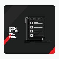 fondo de presentación creativa rojo y negro para comprobar. Lista de Verificación. lista. tarea. icono de línea para hacer vector