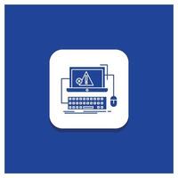 Blue Round Button for Computer. crash. error. failure. system Glyph icon vector