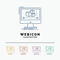 Animation. computer. editor. monitor. software 5 Color Line Web Icon Template isolated on white. Vector illustration