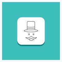 Round Button for moustache. Hipster. movember. hat. men Line icon Turquoise Background vector