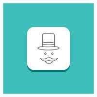 Round Button for moustache. Hipster. movember. hat. men Line icon Turquoise Background vector