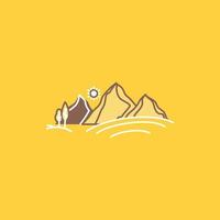 Cerro. paisaje. naturaleza. montaña. icono lleno de línea plana de sol. hermoso botón de logotipo sobre fondo amarillo para ui y ux. sitio web o aplicación móvil vector