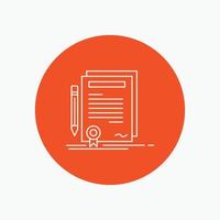 Business. certificate. contract. degree. document White Line Icon in Circle background. vector icon illustration