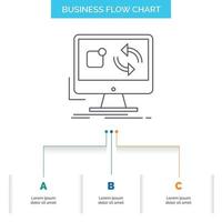 update. app. application. install. sync Business Flow Chart Design with 3 Steps. Line Icon For Presentation Background Template Place for text vector