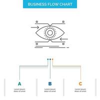 atención. ojo. enfoque. buscando. diseño de diagrama de flujo empresarial de visión con 3 pasos. icono de línea para el lugar de plantilla de fondo de presentación para texto vector