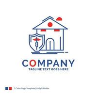 Company Name Logo Design For insurance. home. house. casualty. protection. Blue and red Brand Name Design with place for Tagline. Abstract Creative Logo template for Small and Large Business. vector