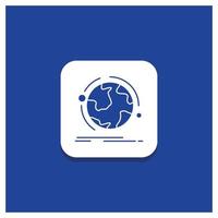 Blue Round Button for globe. world. discover. connection. network Glyph icon vector