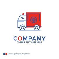 diseño del logotipo del nombre de la empresa para ambulancia. camión. médico. ayuda. camioneta. diseño de marca azul y rojo con lugar para eslogan. plantilla de logotipo creativo abstracto para pequeñas y grandes empresas. vector