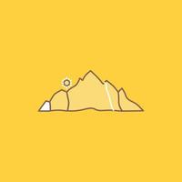 Cerro. paisaje. naturaleza. montaña. icono lleno de línea plana de escena. hermoso botón de logotipo sobre fondo amarillo para ui y ux. sitio web o aplicación móvil vector