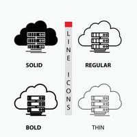 cloud. storage. computing. data. flow Icon in Thin. Regular. Bold Line and Glyph Style. Vector illustration