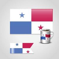 Panama Flag printed on coffee cup and small flag vector