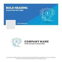 plantilla de logotipo de empresa azul para finanzas. financiero. dinero. seguro. seguridad. diseño de banner de línea de tiempo de facebook. ilustración de fondo de banner web de vector