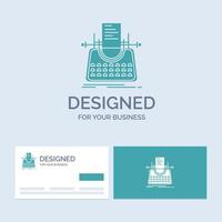 Article. blog. story. typewriter. writer Business Logo Glyph Icon Symbol for your business. Turquoise Business Cards with Brand logo template. vector