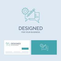 chat. communication. discussion. setting. message Business Logo Line Icon Symbol for your business. Turquoise Business Cards with Brand logo template vector