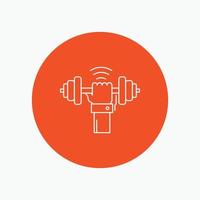 Dumbbell. gain. lifting. power. sport White Line Icon in Circle background. vector icon illustration