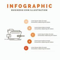 carpeta. reparar. destornillador tecnología plantilla de infografía técnica para sitio web y presentación. icono de línea gris con ilustración de vector de estilo infográfico naranja