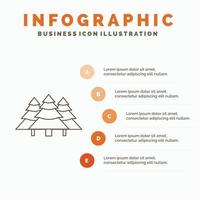 bosque. cámping. selva. árbol. plantilla de infografías de pinos para sitio web y presentación. icono de línea gris con ilustración de vector de estilo infográfico naranja