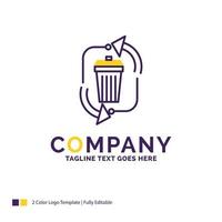 Company Name Logo Design For waste. disposal. garbage. management. recycle. Purple and yellow Brand Name Design with place for Tagline. Creative Logo template for Small and Large Business. vector