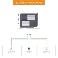 Content. design. frame. page. text Business Flow Chart Design with 3 Steps. Glyph Icon For Presentation Background Template Place for text. vector