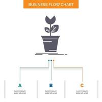 aventura. juego. mario obstáculo. diseño de diagrama de flujo de negocio de planta con 3 pasos. icono de glifo para el lugar de plantilla de fondo de presentación para texto. vector