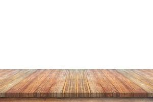 mesa de madera vacía aislada en fondo blanco para mostrar el producto foto