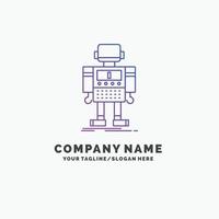 autónomo. máquina. robot. robótico plantilla de logotipo de empresa púrpura de tecnología. lugar para el eslogan vector