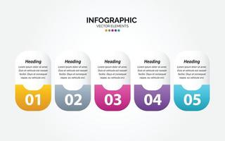 diseño de flecha infográfica horizontal vectorial con 5 opciones o pasos. infografía horizontal para el concepto de negocio. se puede utilizar para banner de presentaciones. diseño de flujo de trabajo vector