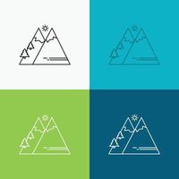 Mountains. Nature. Outdoor. Sun. Hiking Icon Over Various Background. Line style design. designed for web and app. Eps 10 vector illustration