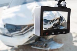 Car CCTV camera video recorder with car crash accident on the road photo